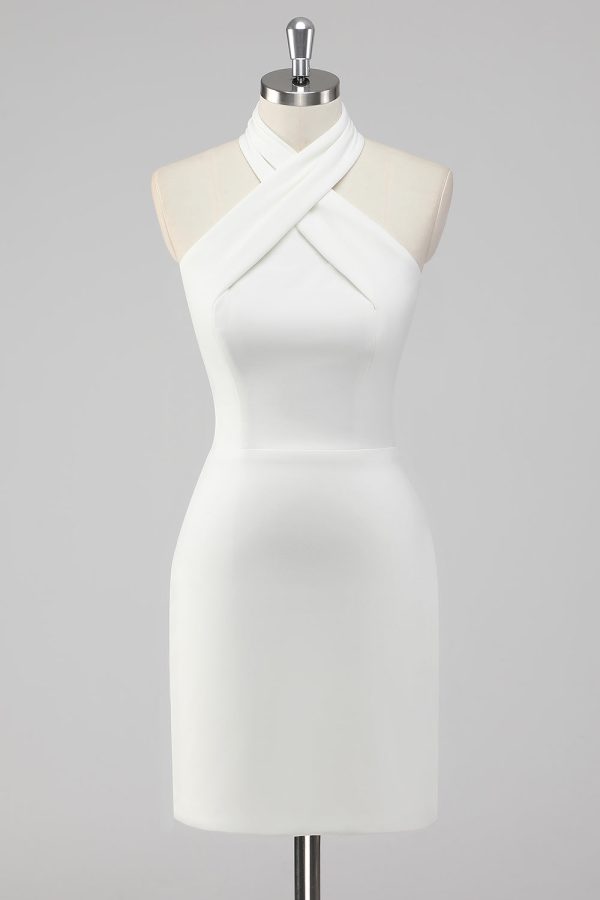 White Halter Short Tight Graduation Dress