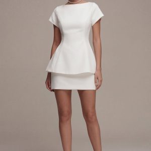 White Bodycon Bateau Neck Mini Engagement Dress