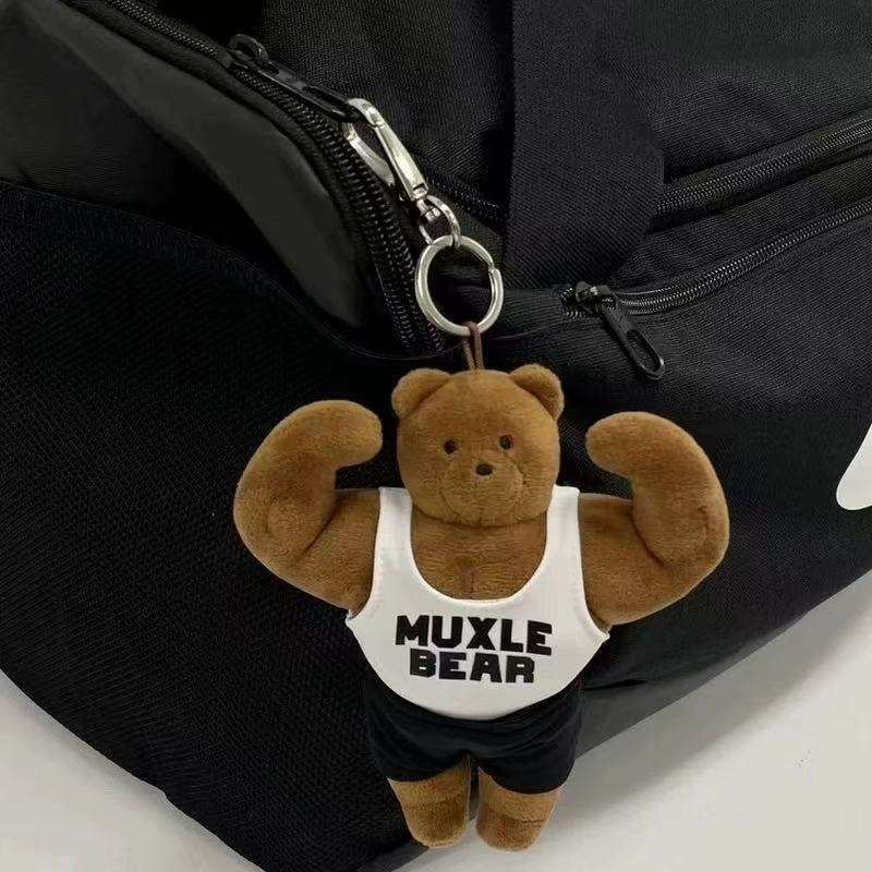 Muscular Bear Plush Keychain, Strong Gym Bear Bag Charm