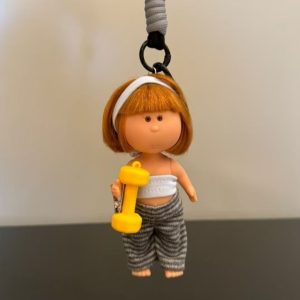 Fitness Girl Doll Bag Charm, Cute Workout Figure Keychain with Dumbbell