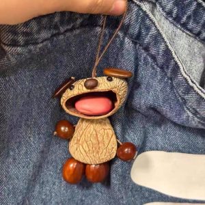Handmade Natural Seed Puppy Bag Charm, Cute Nut Dog Pendant
